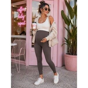 Brown Gray Maternity Leggings Over The Belly Pregnancy Yoga Pants Buttery Soft M